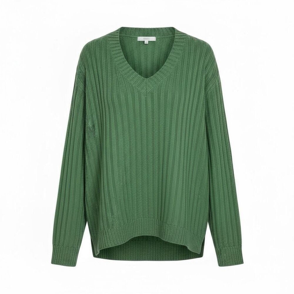 Oak + Fort V-Neck Ribbed Oversized High Low Pullover Sweater‎ Green Size Small